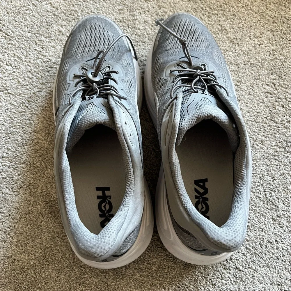 Hoka One One Men's Gray and White Sneakers